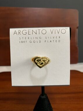 NWT Argento Vivo 18K over 925 signet “E” heart ring size 6